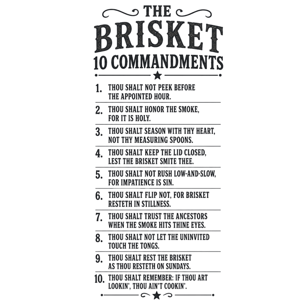 Brisket cooking guide with essential commandments for perfect barbecue.
