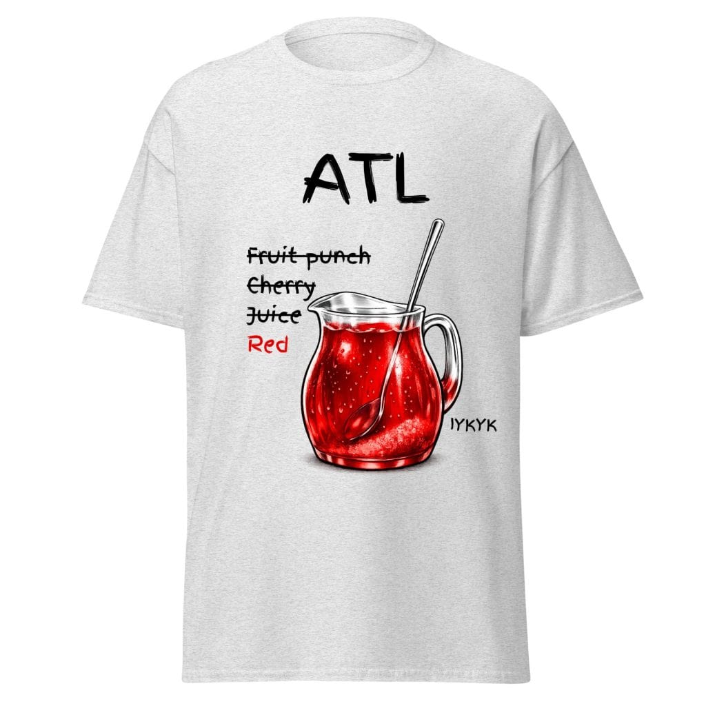White T-shirt with fruit punch cherry juice graphic and "ATL" text for casual style.