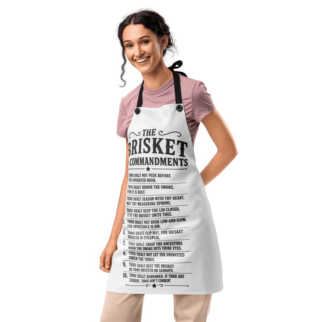 Apron with "The Brisket Commandments" for barbecue lovers.