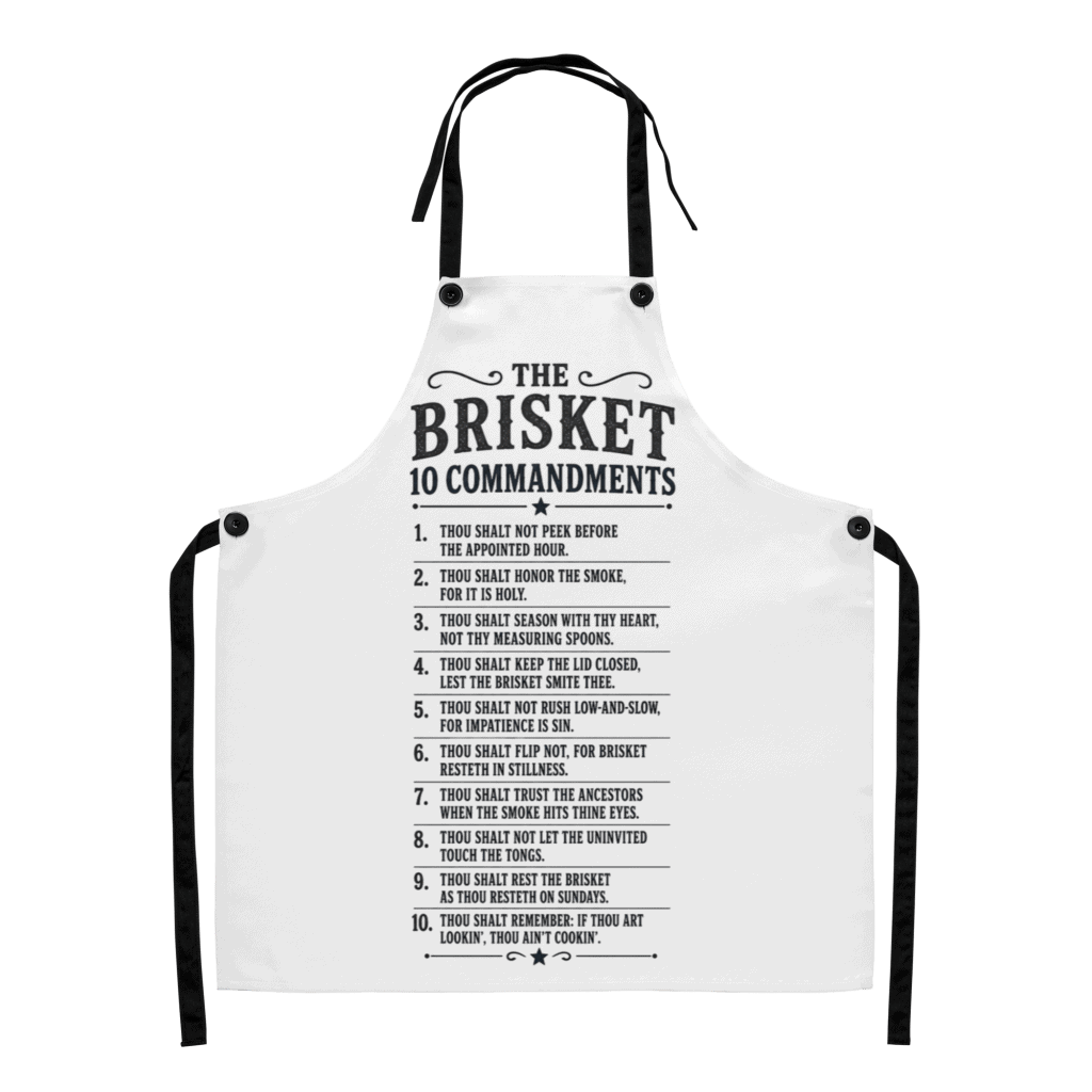Apron featuring "The Brisket 10 Commandments" for barbecue enthusiasts.