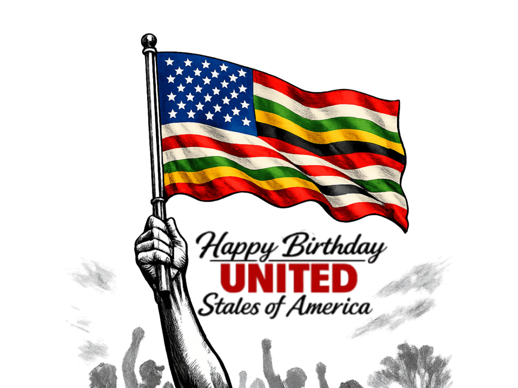 American and Zimbabwean flags waving together, symbolizing unity and friendship.